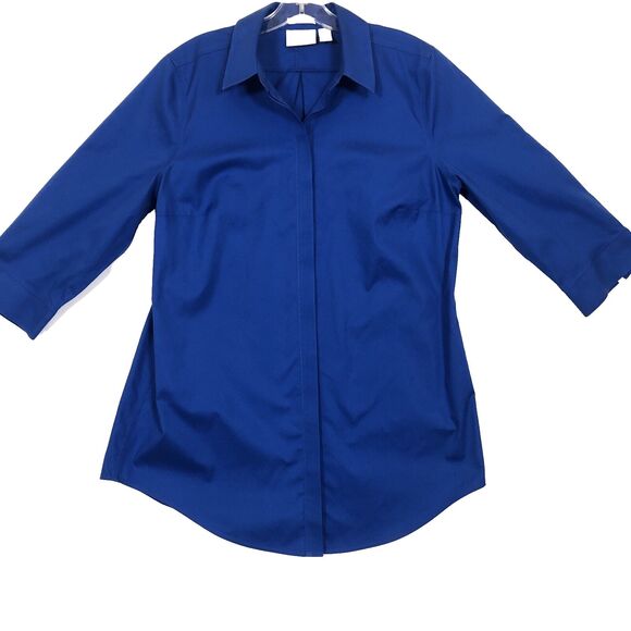 CHICO’S Blue Cotton 3/4 Sleeve Button Down Celisa Shirt Size 1 - Picture 3 of 9